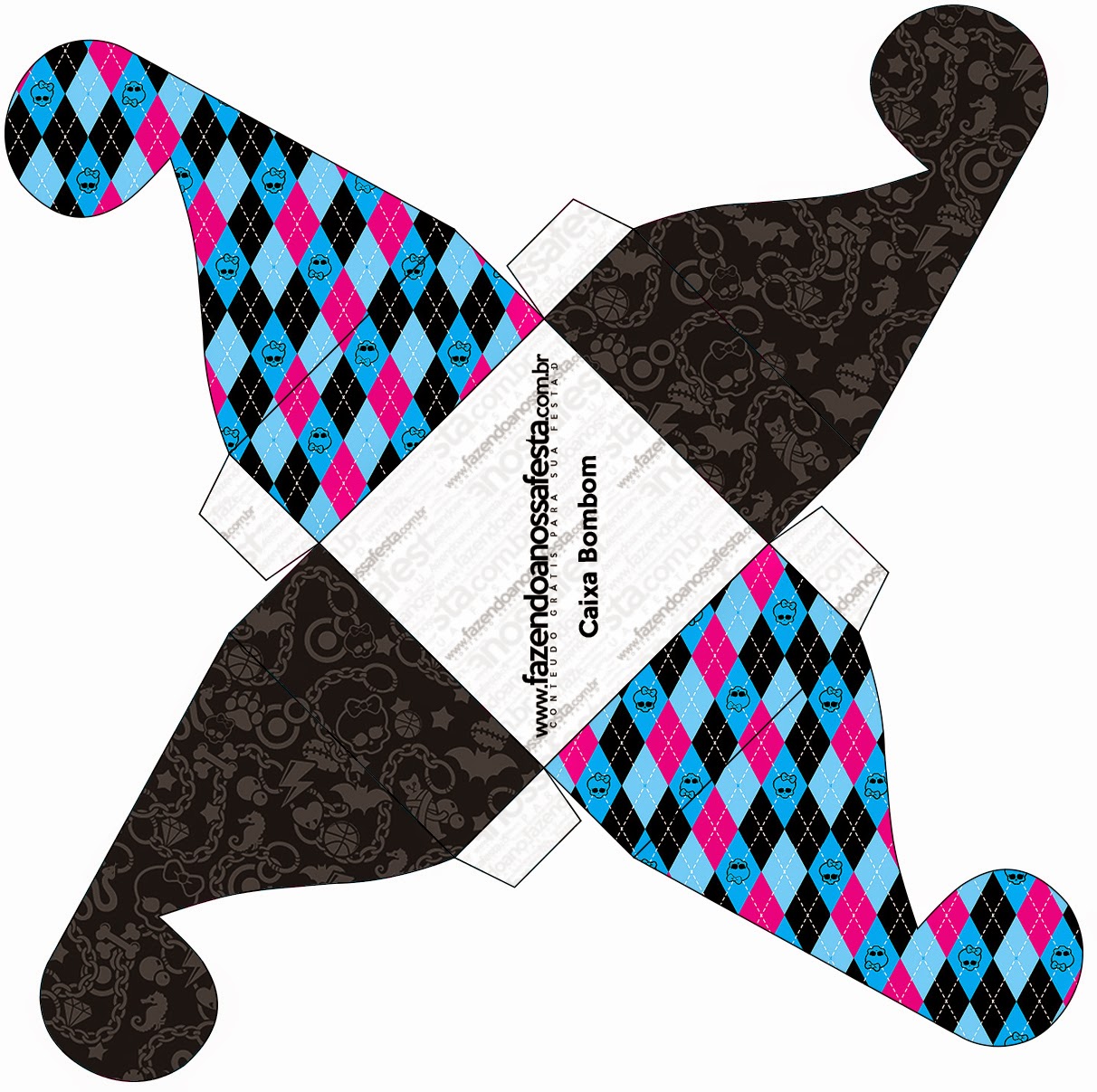 Monster High Negro: Cajas para Imprimir Gratis. Caja para cupcakes o golosinas.