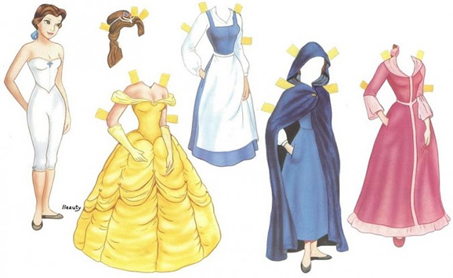 Disney Princess Belle Beauty Paper Doll 7 outfits 