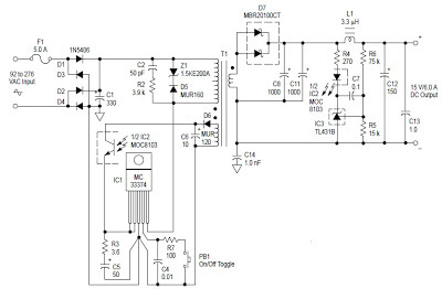 Power Supply Switched 15V x 6A Circuit Diagram