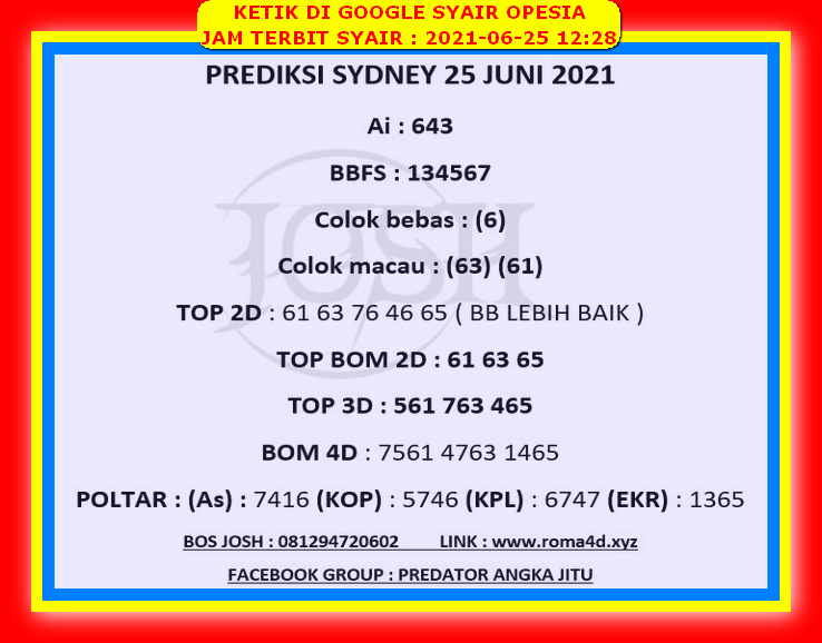 Syair Sdy Hari Ini Jumat 25 Juni 2021 Opesia Official