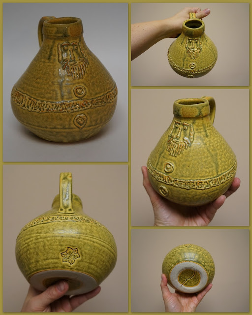 Beautiful pottery Bartmann or Bellarmine jug (replica) by Lily L.