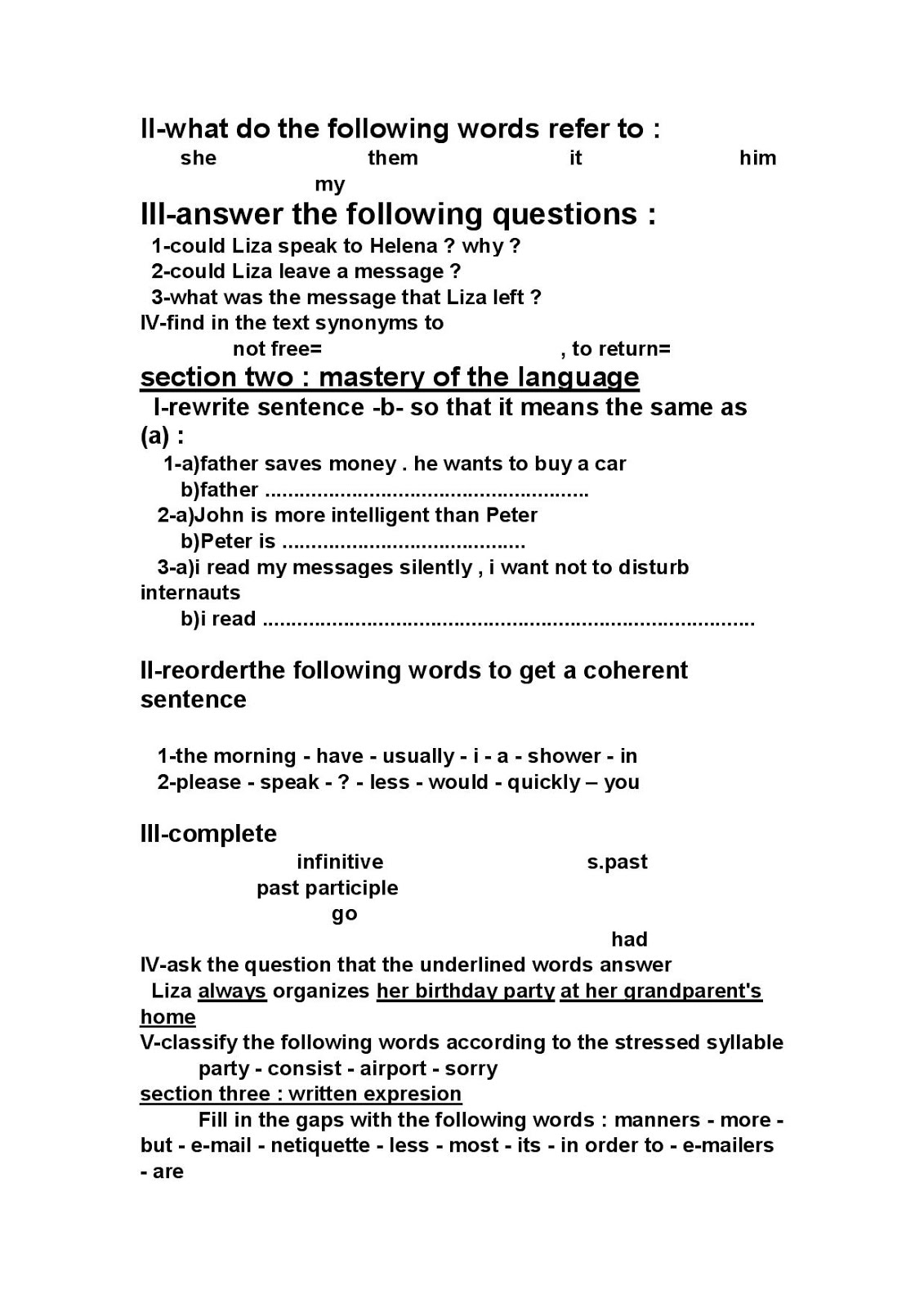 الاختبار الأول في اللغة الانجليزية الاختبار الأول في اللغة الانجليزية