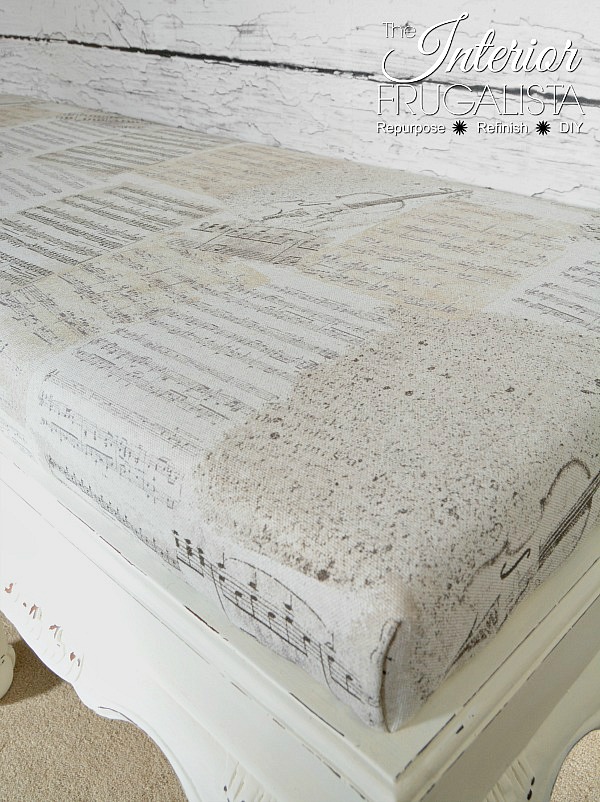 Claw Foot Upholstered Bench With Sheet Music Fabric