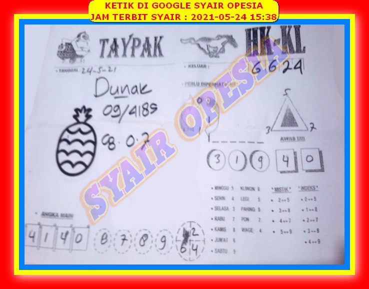 Syair Hk Malam Ini Senin 24 Mei 2021 Opesia Official