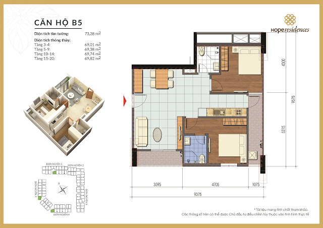 Mặt bằng thiết kế tòa Đơn Nguyên 5 Hope Residences Phúc Đồng