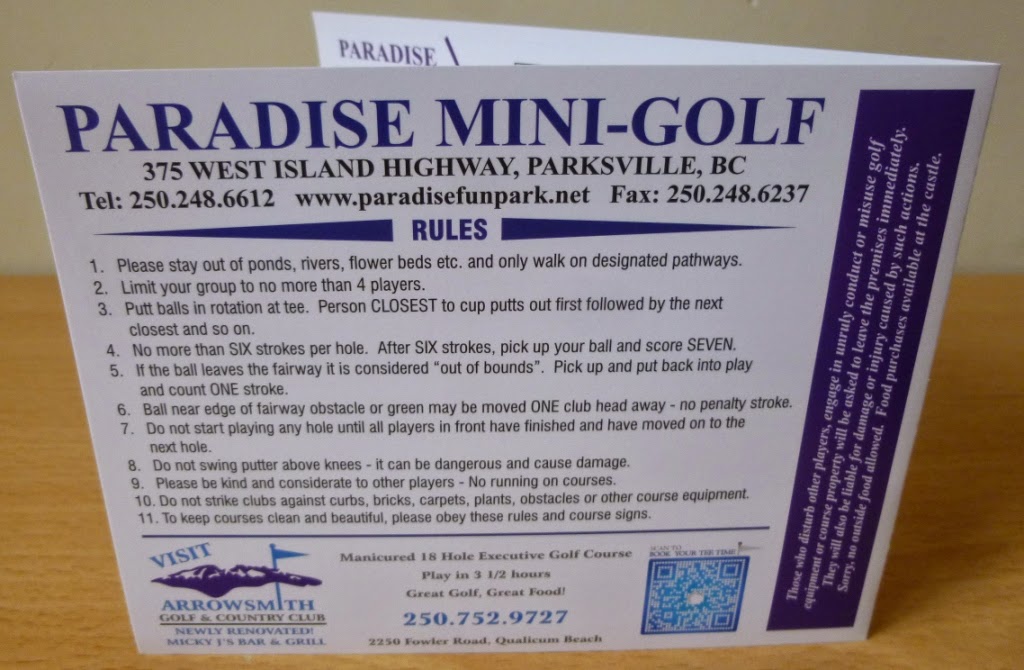 The rules for Paradise Mini-Golf