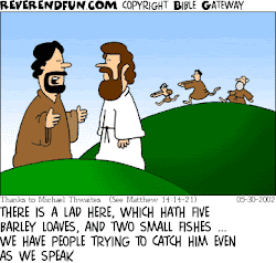 fishes loaves reverendfun cartoon fun five boy barley rev july pastor background