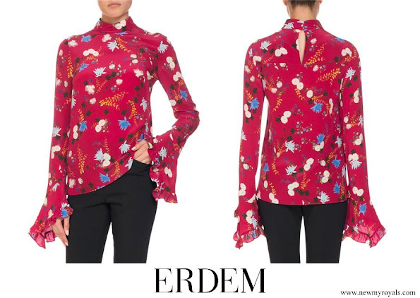 Crown Princess Mary wore ERDEM Lindsey Floral Mock Neck Ruffle Sleeve Top