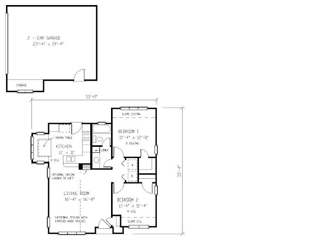 Proyecto de casa habitación de un nivel con 2 dormitorios y garaje