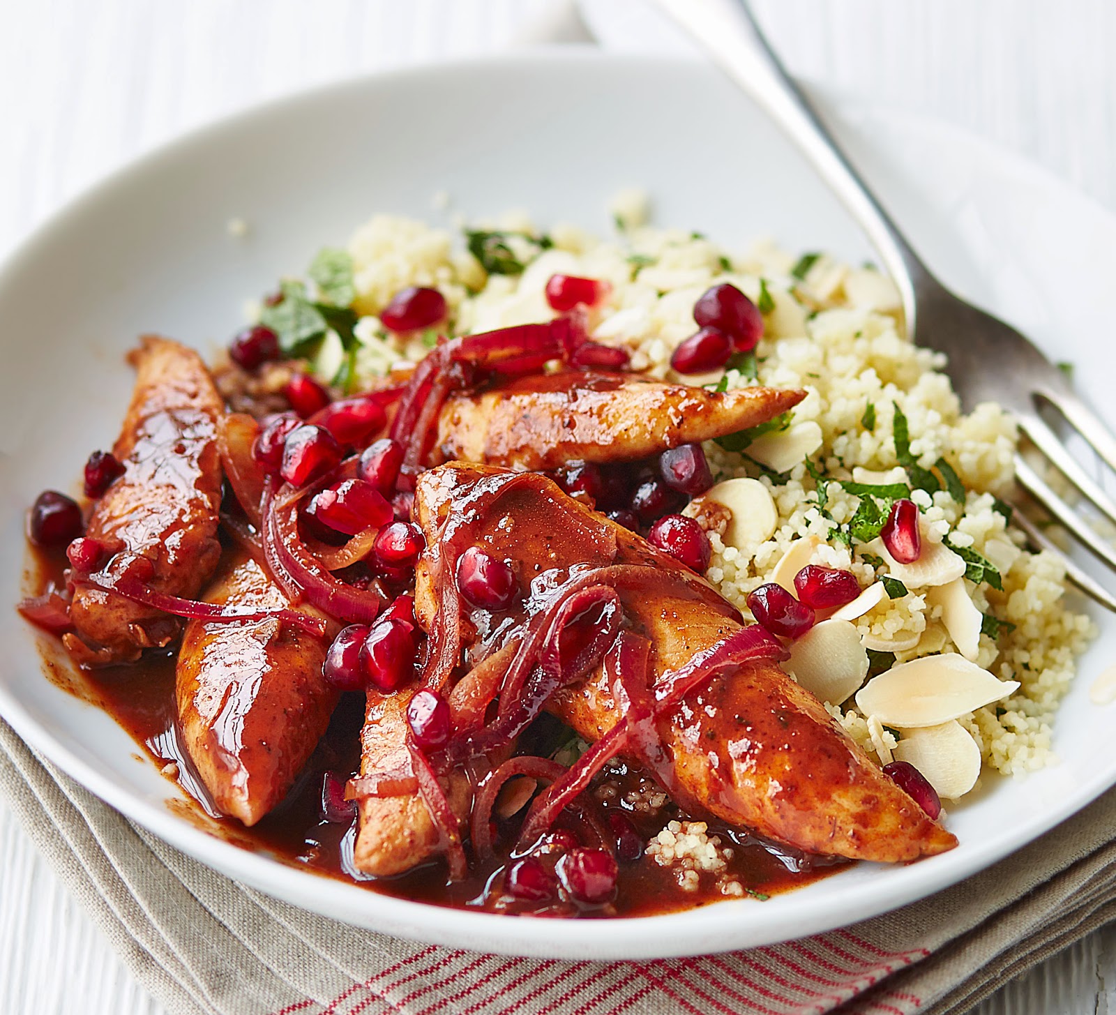 Pomegranate Chicken With Almond Couscous Recipe Tekken Mura