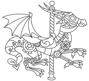 Coloring Page World: Steampunk Carousel - Dragon