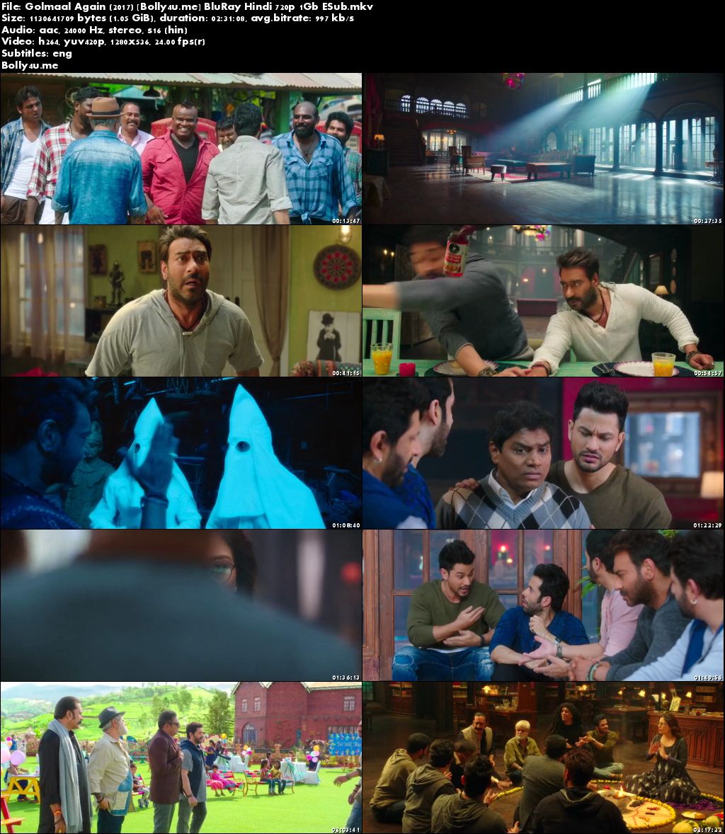 Golmaal Again 2017 BluRay 1GB Full Hindi Movie Download 720p ESub