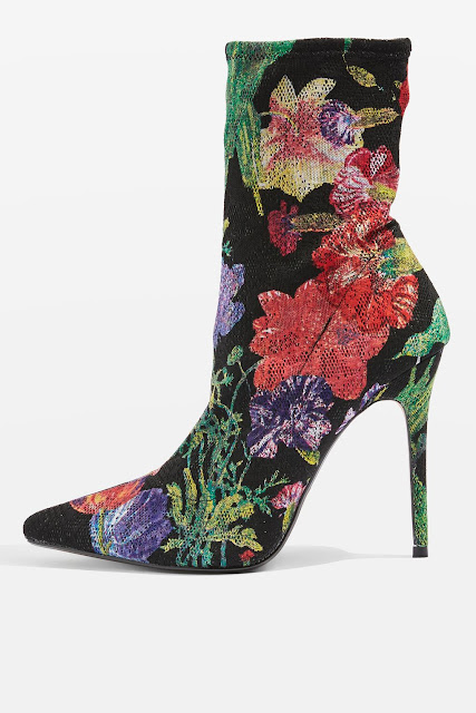 TOPSHOP MARGARITA FLORAL POINTED SOCK BOOTS. AW17
