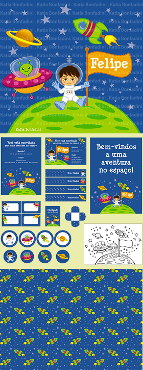 Ilustração para kit digital "FESTA DO ASTRONAUTA". Na LOJA DA BONFA!