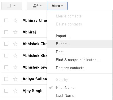 Google Contacts more options