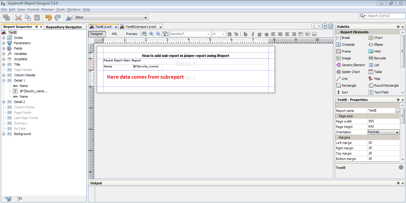 How to add subreport in jasper report using iReport