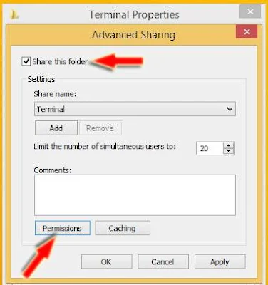 klik 'share this folder' dan 'permissions'