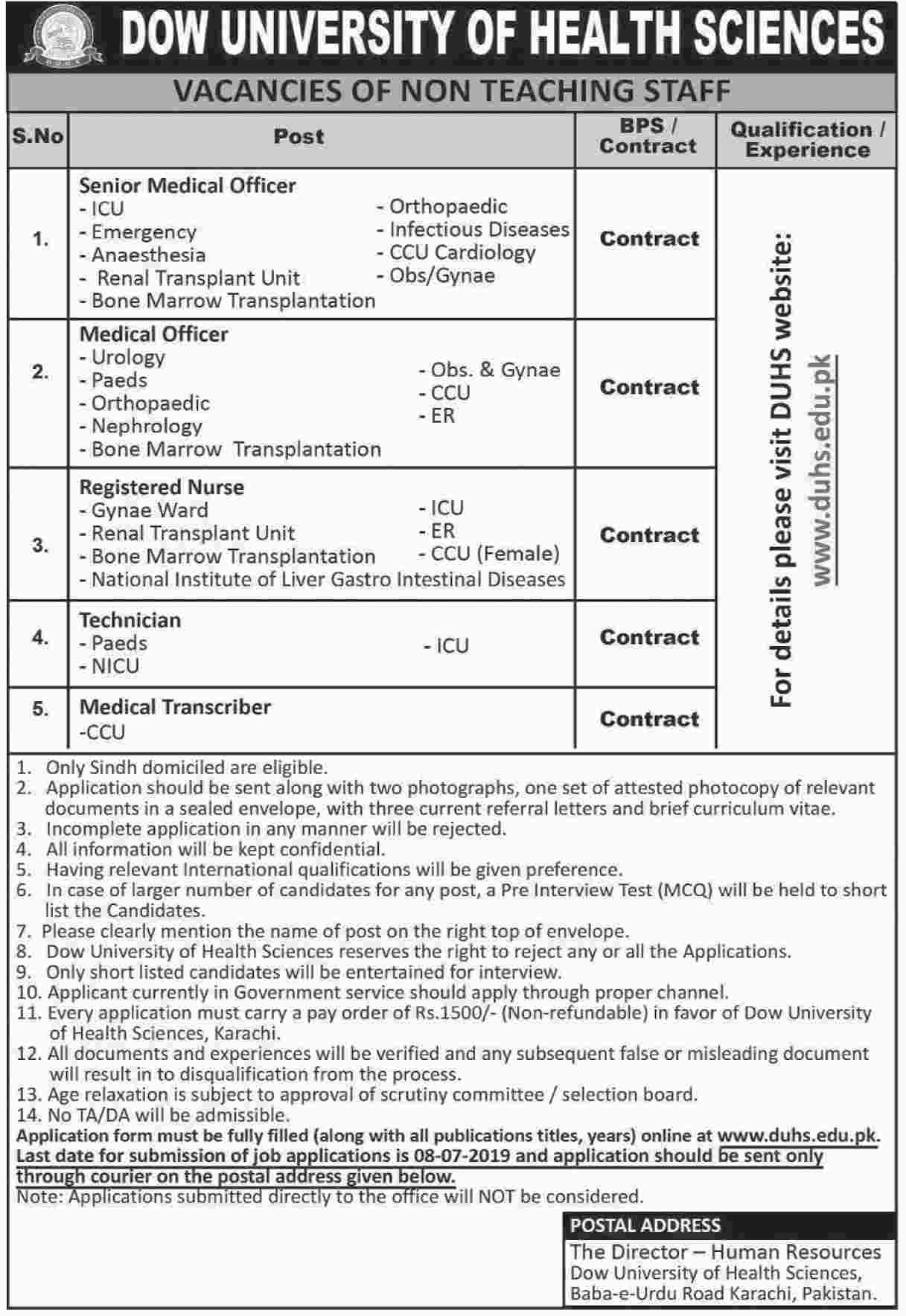 New Jobs Dow University Of Health Sciences, Karachi 24 Jun 2019 New Jobs Dow University Of Health Sciences, Karachi 24 Jun 2019