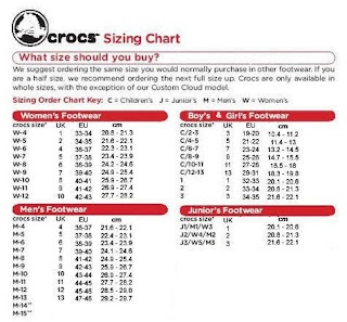Pu3 CROCS COLLECTION LOVERS: Crocs Sizing Chart