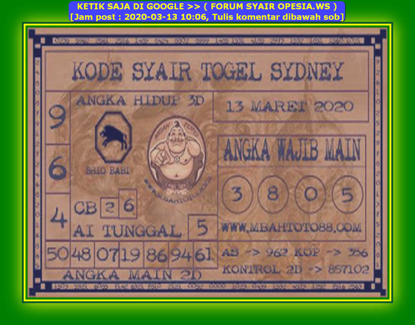 1 New Message Kode Syair Sydney 13 Maret 2020 Forum Syair Togel Hongkong Singapura Sydney