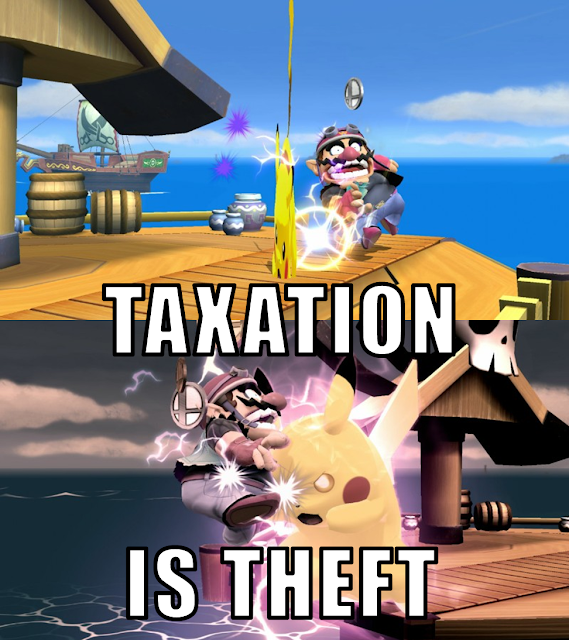 TAXATION IS THEFT Taxation is Theft meme Pikachu Wario Super Smash Bros. For Wii U Final Smash coin mode Pirate Ship Pokémon Nintendo