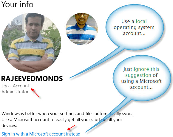 Windows 10 user account information