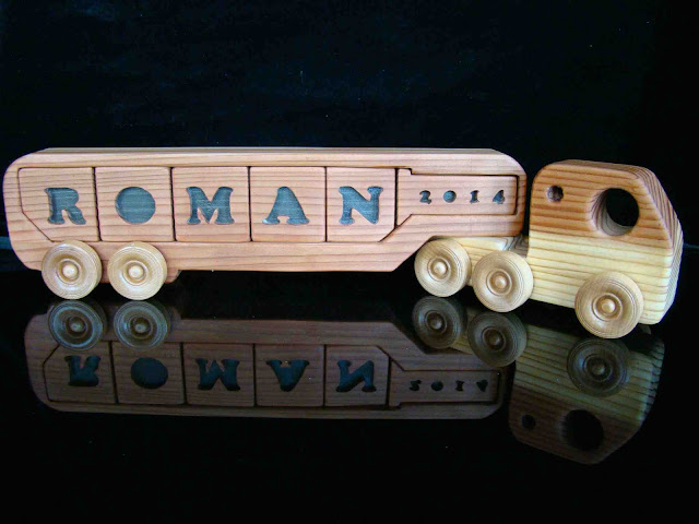 Handmade Wooden Toy Puzzle Truck - Tractor Trailer