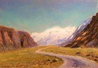 Soft pastel painting of landscape from Leh By Manju Panchal