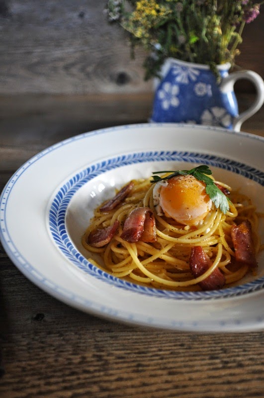 delices caprices spaghetti carbonara loeuf mollet