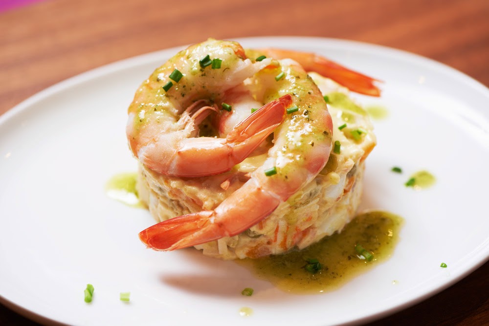 Soleras Rezepte: 22. Russischer Salat mit Surimi-Stäbchen und Gambas