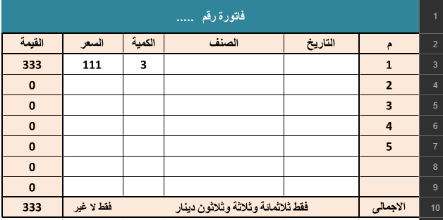 نموذج اكسيل فاتورة وسند استلام مع تفقيط الارقام Al Mo7aseb Al Mo3tamad