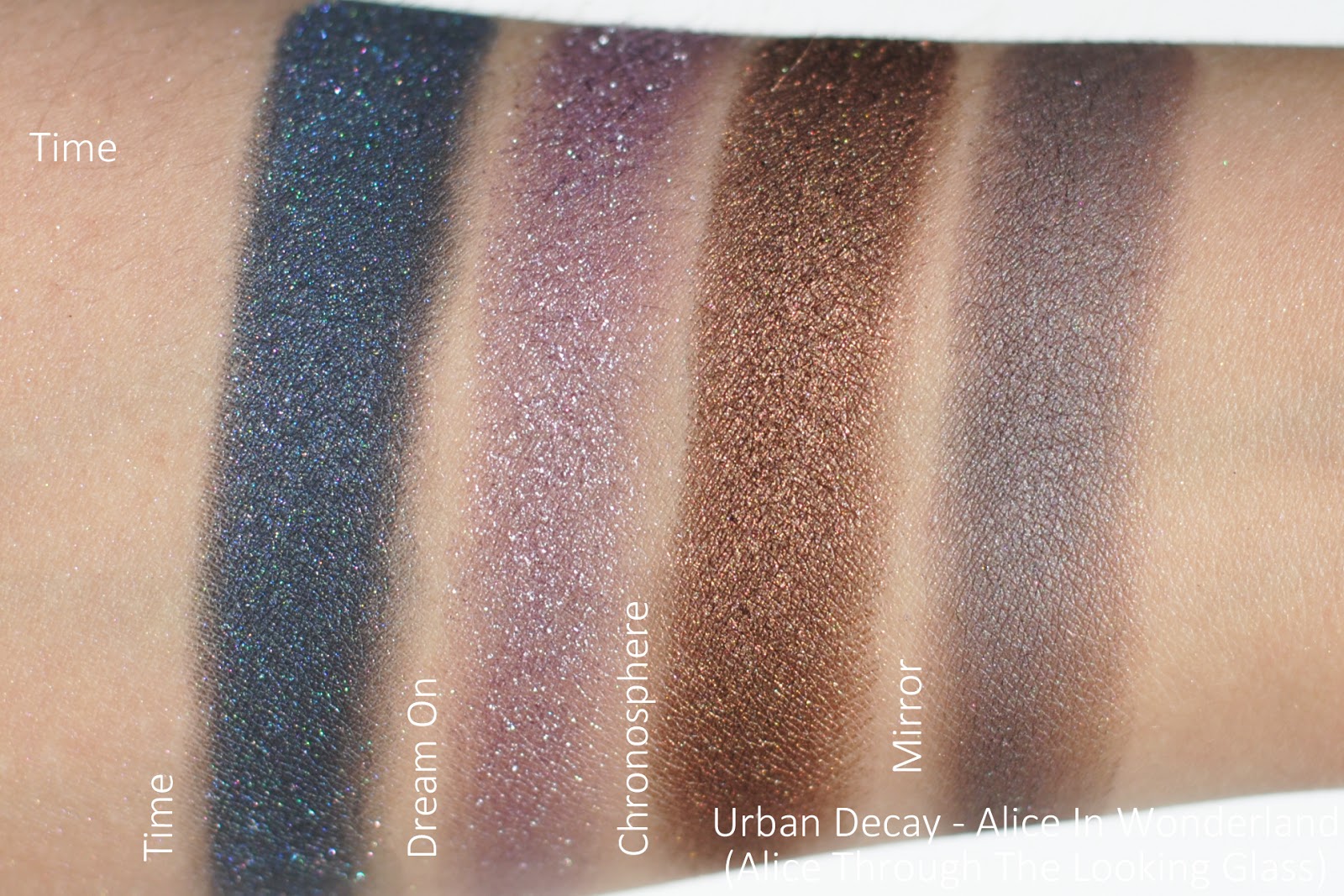urban decay alice in wonderland alice through the looking glass swatches
