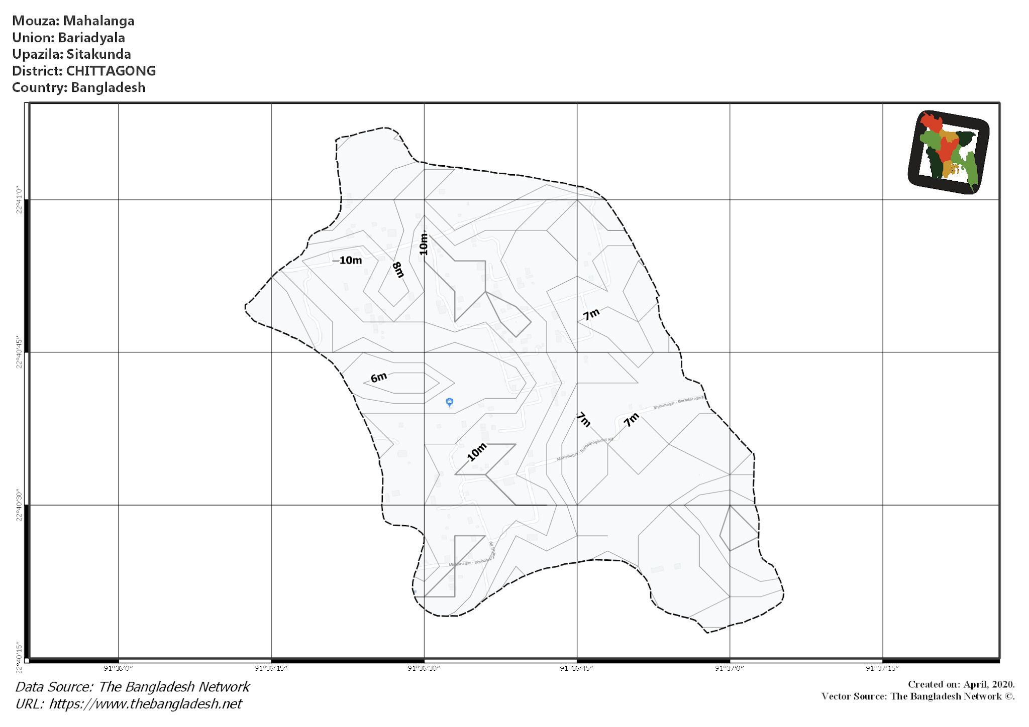 Map of Mahalanga Mouza of Sitakunda Upazila, CHITTAGONG, Bangladesh.