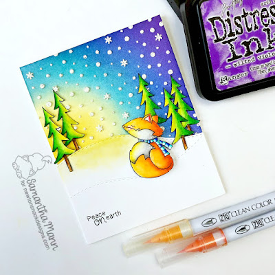 Peace on Earth Card by Samantha Mann for Newton's Nook Designs, Christmas Card, cards, peace on earth, distress inks, ink blending, winter, fox, #newtonsnook #christmas #cards #distressinks #inkblending #winter #fox