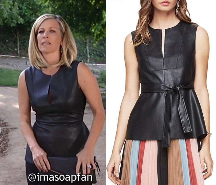 Carly Corinthos, Laura Wright, Black Faux Leather Top, BCBG, GH, General Hospital, Season 55, Episode 05/19/17