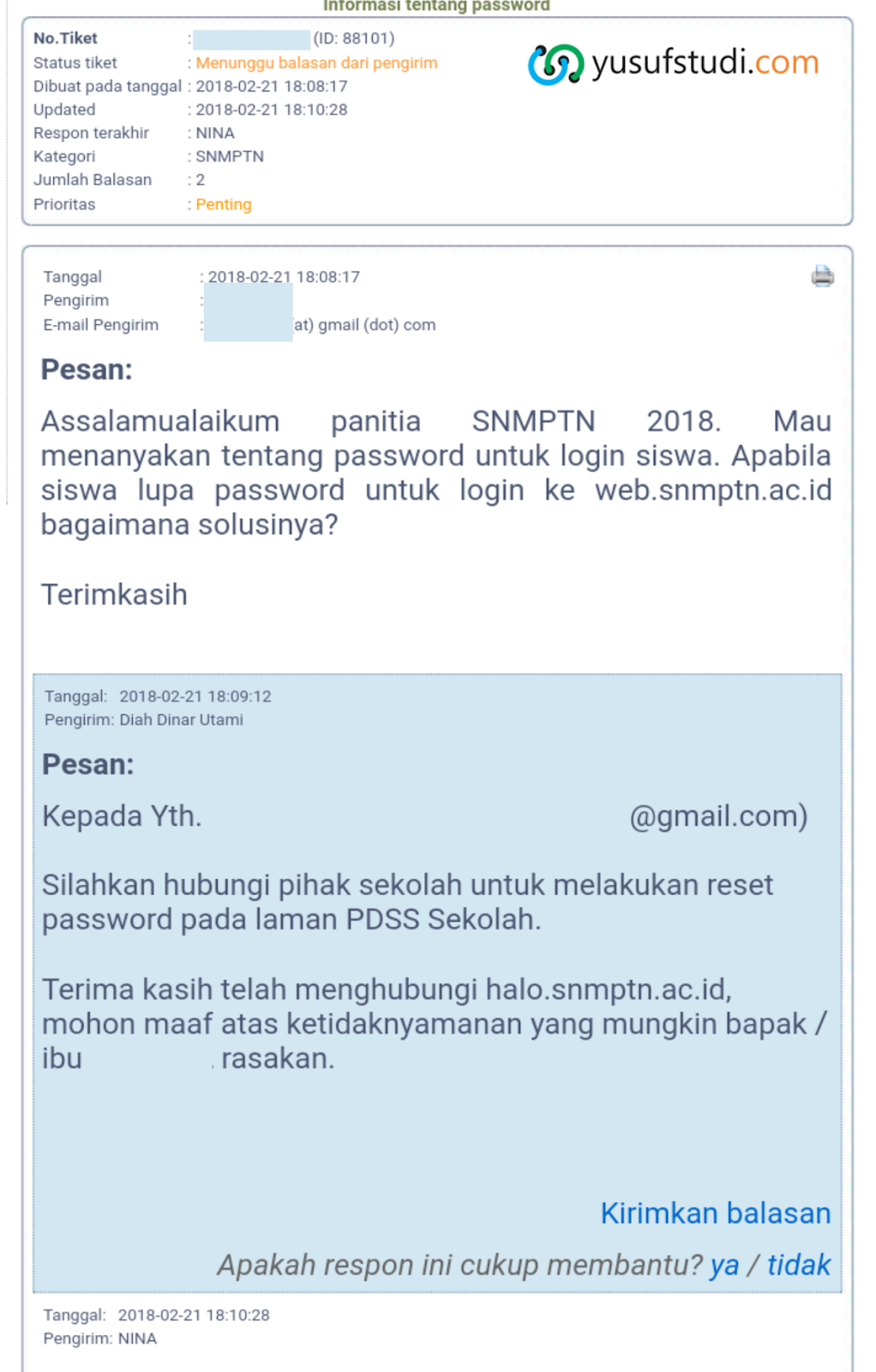 Solusi Bagi Siswa Lupa Password dan Nama Salah SNMPTN 2018 - Yusuf Studi
