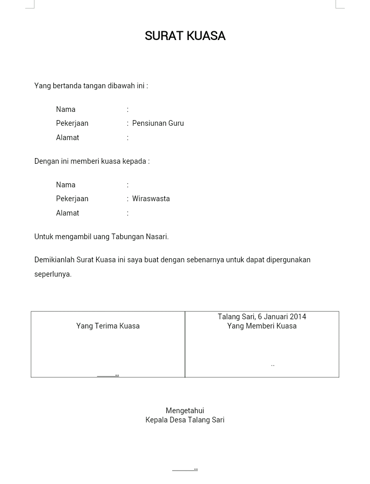 Rumah Ketikan Contoh Surat Kuasa