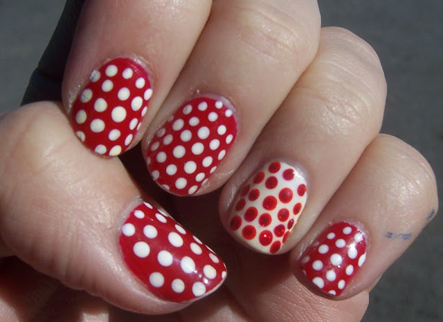 Mermaid Nails: Red and White Polka Dots