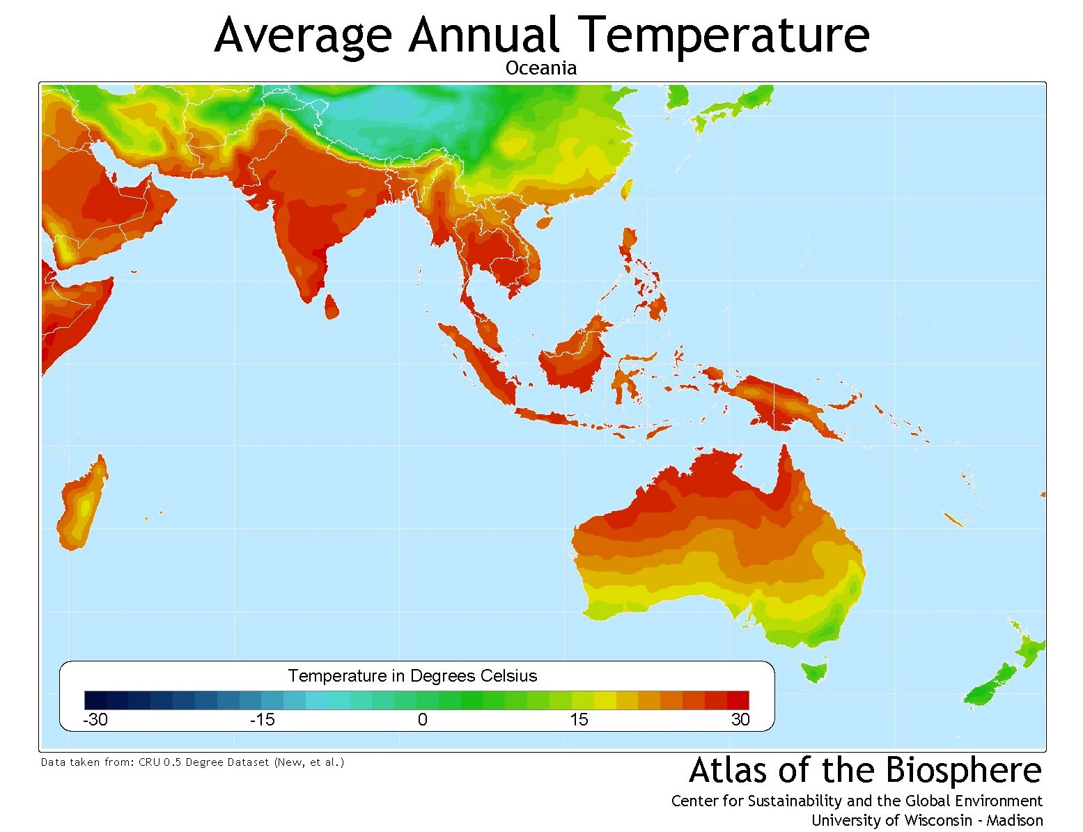 Australia and Oceania average annual temperature
