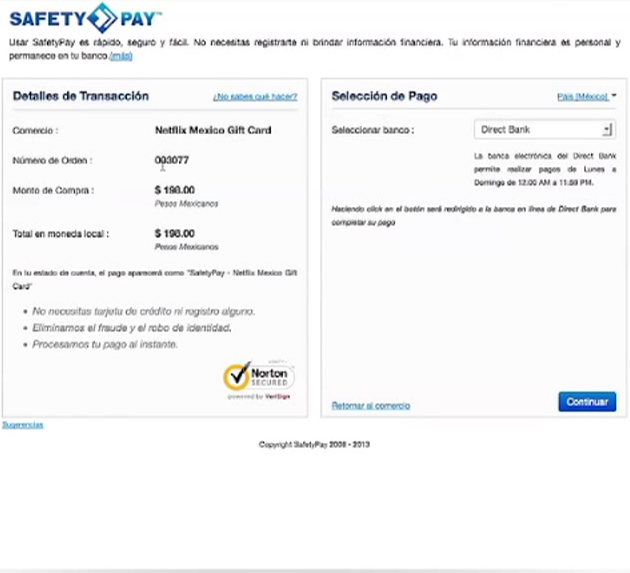 SafetyPay Account Settings Screen