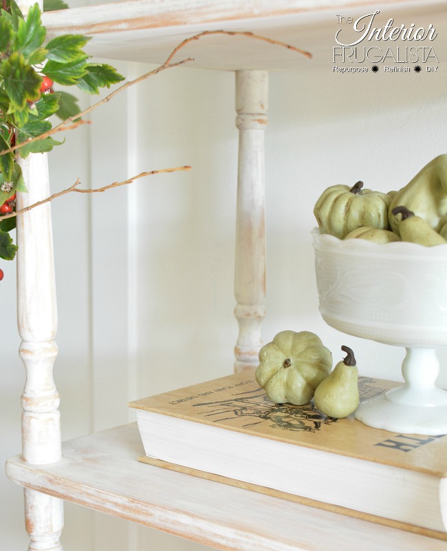 Farmhouse Etagere Bookcase From Repurposed Tiered Tables Interior