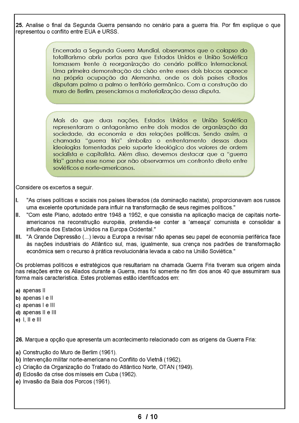 ATIVIDADES HISTÓRIA 9° ANO EXERCÍCIOS PROVAS AVALIAÇÕES I - PORTAL ESCOLA