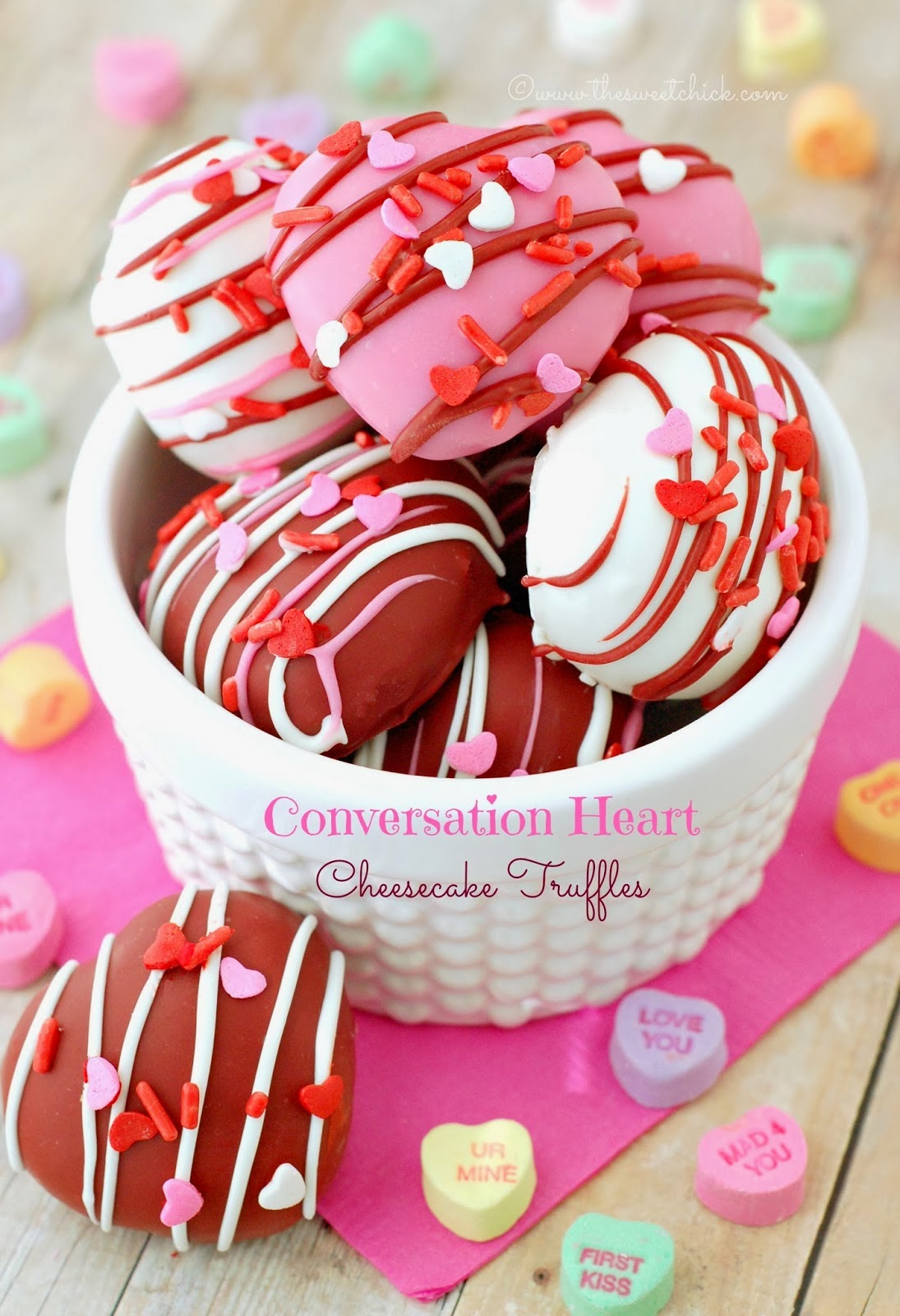 Conversation Heart Cheesecake Truffles by The Sweet Chick