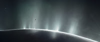 Illustration of Cassini Spacecraft Diving Through Plume of 'Ocean World' Enceladus