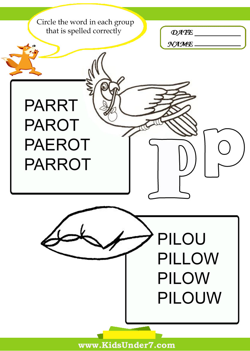Kids Under 7 Circle the Correct Spelling of P Words Kids Under 7 Circle the Correct Spelling of P Words