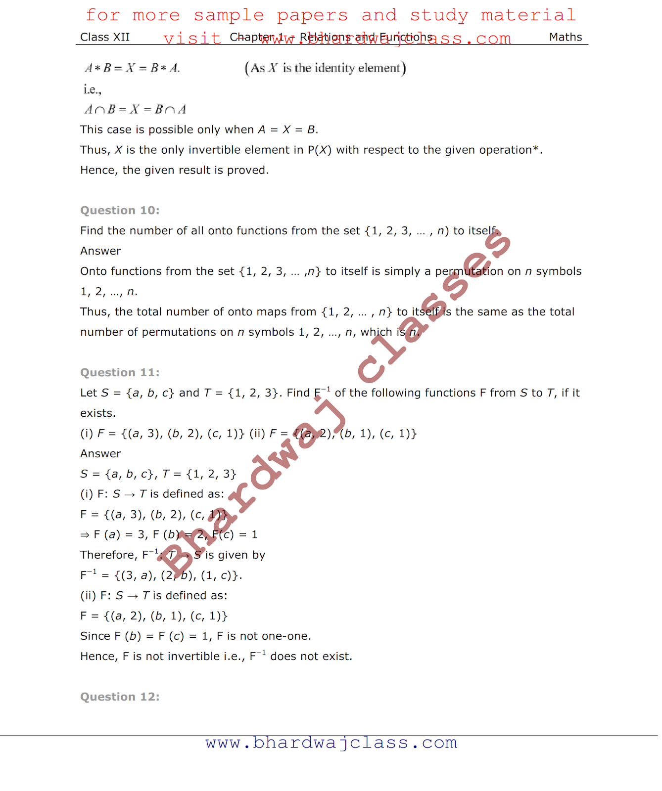NCERT Solution class 12 maths chapter 1