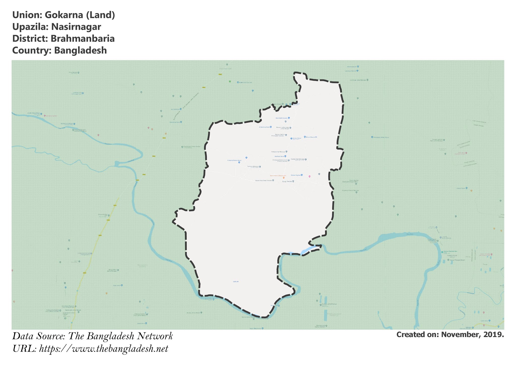 Map of Gokarna of Nasirnagar Upazila Map of Gokarna of Brahmanbaria, Bangladesh.