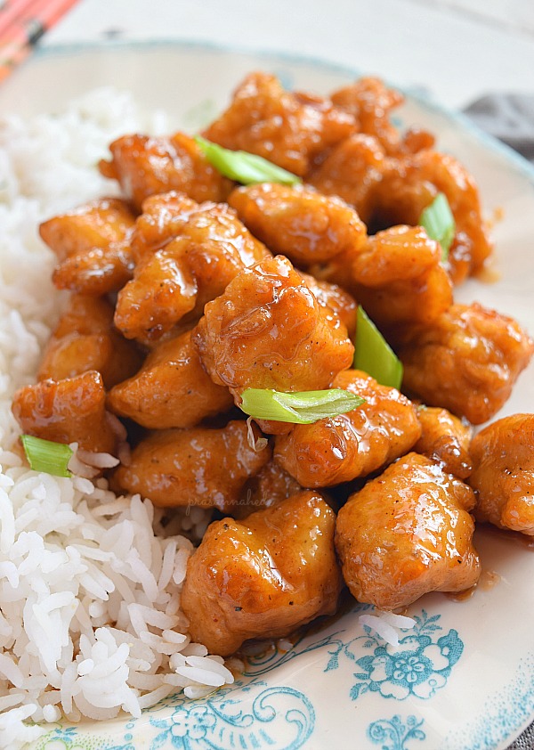 Restaurant style Orange Chicken served with rice just like from Panda Express