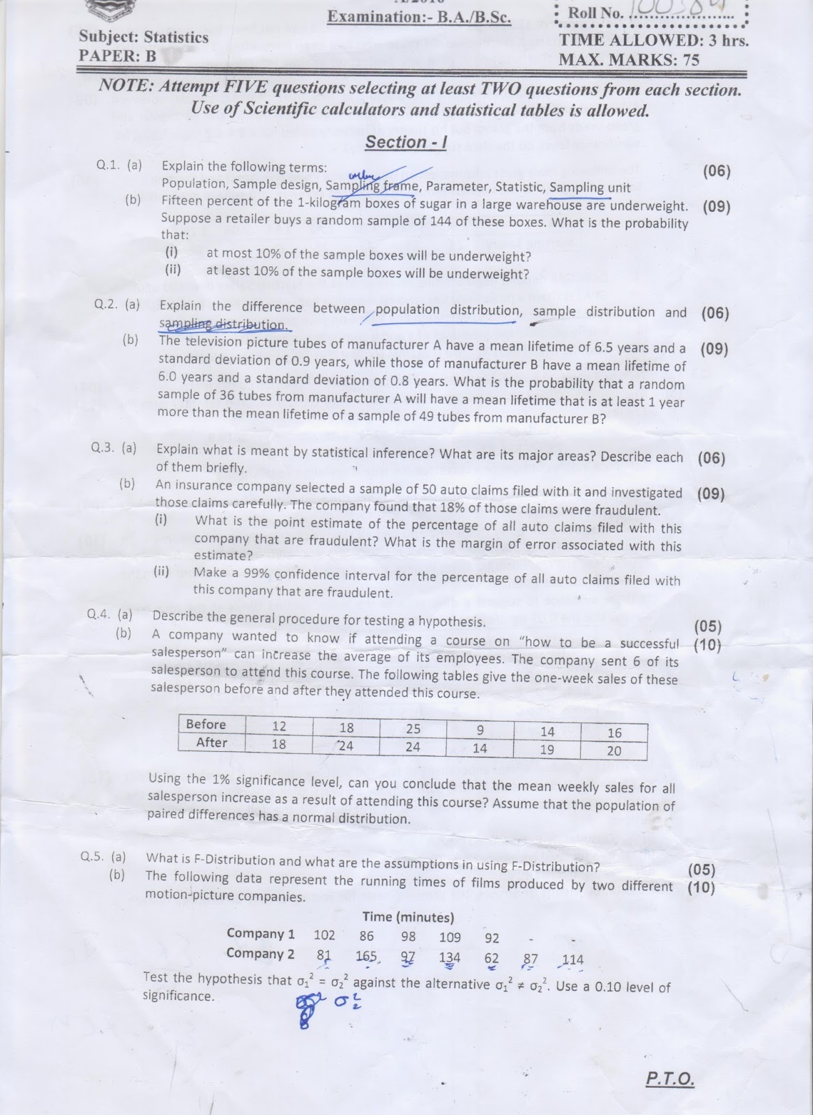 Psychology paper for sale punjab university