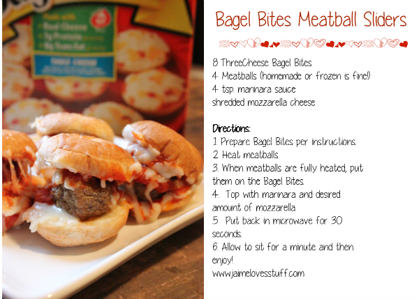 Easy After School recipes, meatball sliders, bagel bites